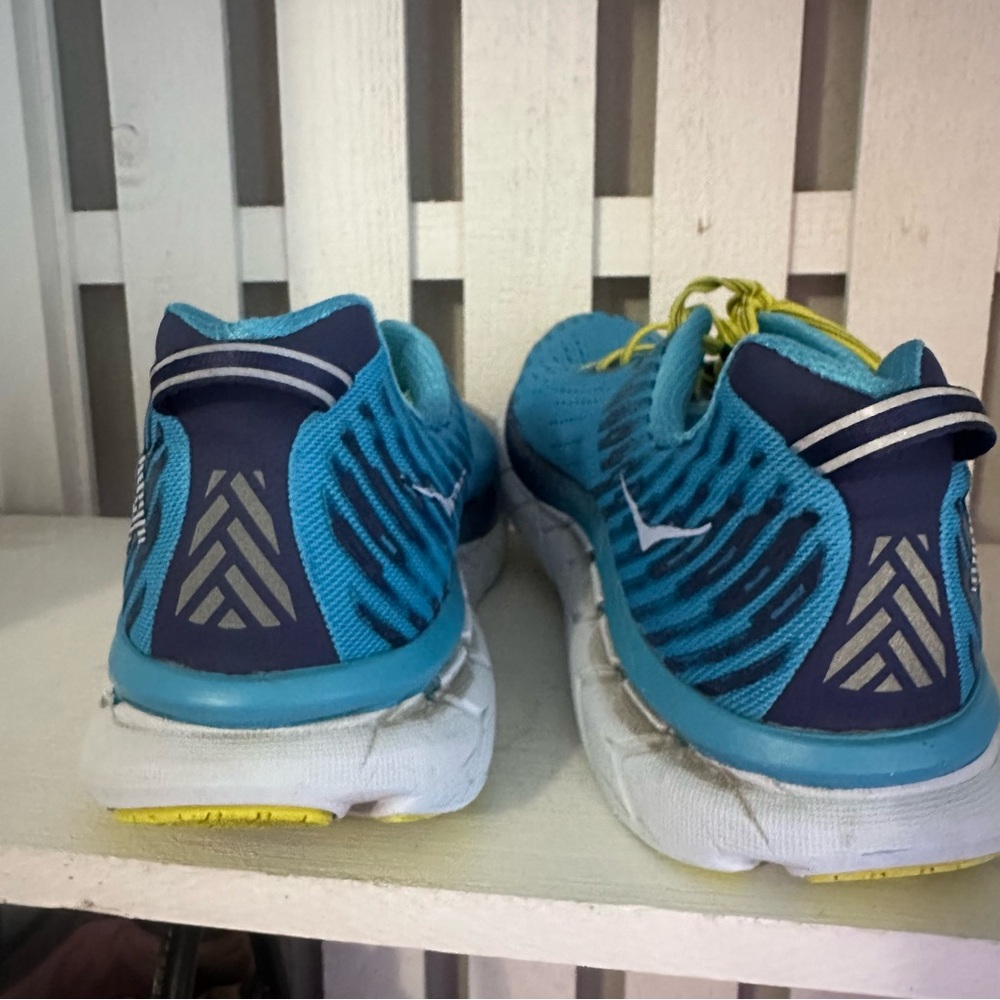 HOKA One One Running Shoes Blue Yellow Mens 12.5 Athletic Sneakers - Picture 4 of 14